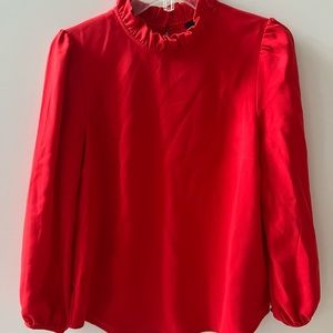 J Crew Crepe Ruffle Neck Blouse Red
